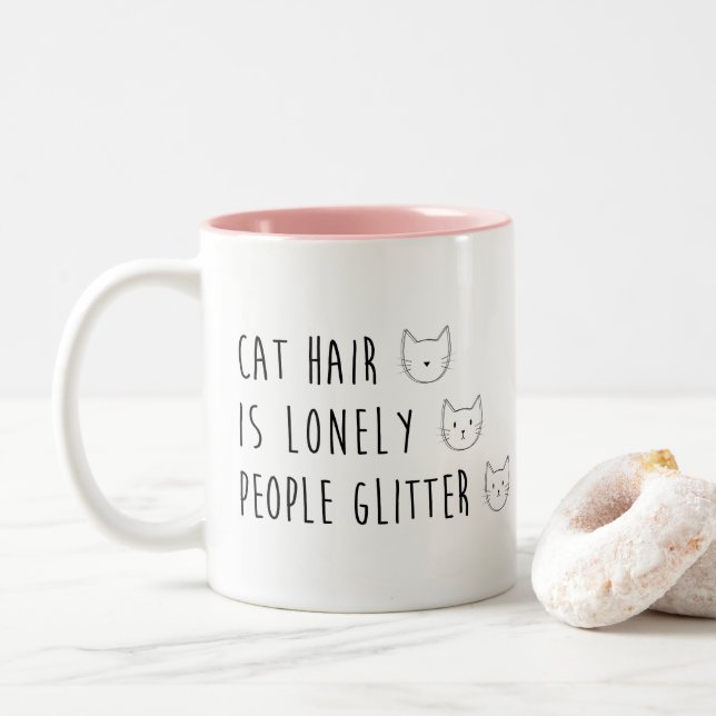 Cat Hair is Lonely People Glitter - Funny Cat Face Two-Tone Coffee Mug (With Donut)