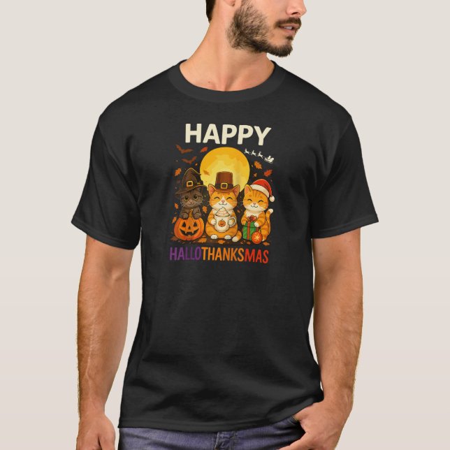 Cat Hallothanksmas Kitten Halloween Thanksgiving C T-Shirt (Front)