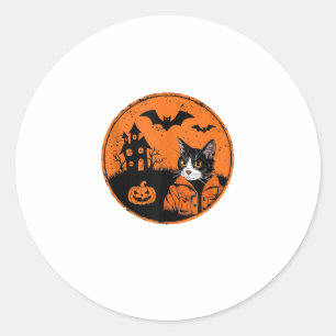 Cat Halloween Art 2024 Kitten Cats Men Women Kids Classic Round Sticker
