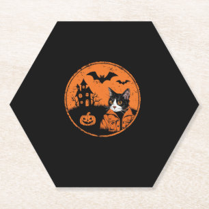 Cat Halloween Art 2024 Kitten Cats Men Women Kids Paper Coaster