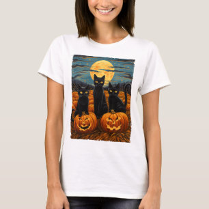 Cat Halloween Cat Lovers Starry Night Cat Van Gogh T-Shirt