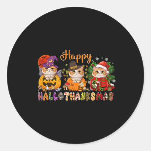 Cat Halloween Christmas Happy Hallothanksmas Thank Classic Round Sticker