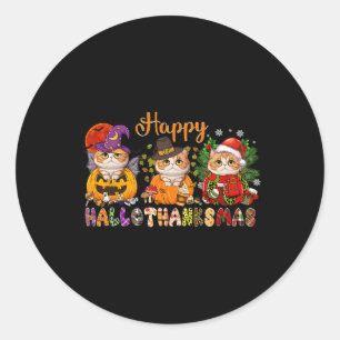 Cat Halloween Christmas Happy Hallothanksmas Thank Classic Round Sticker