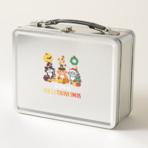 Cat Halloween Christmas Happy Hallothanksmas Thank Metal Lunch Box
