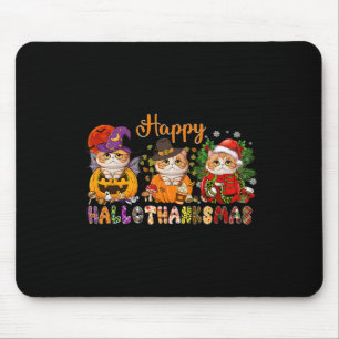 Cat Halloween Christmas Happy Hallothanksmas Thank Mouse Mat