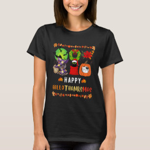 Cat Halloween Christmas Happy Hallothanksmas Thank T-Shirt
