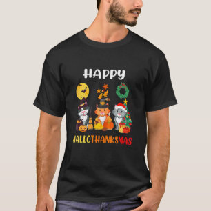Cat Halloween Christmas Happy Hallothanksmas Thank T-Shirt