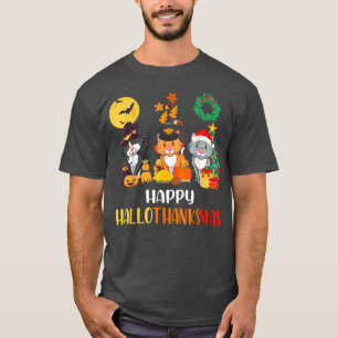 Cat Halloween Christmas Happy Hallothanksmas Thank T-Shirt