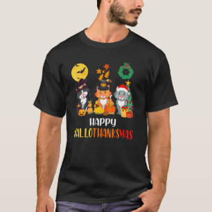 Cat Halloween Christmas Happy Hallothanksmas Thank T-Shirt