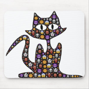 Cat Halloween Emoji Scary Frightful Spooky Icons Mouse Mat