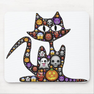 Cat Halloween Emoji Scary Frightful Spooky Icons. Mouse Mat