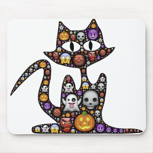 Cat Halloween Emoji Scary Frightful Spooky Icons. Mouse Mat (Front)