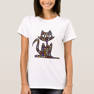 Cat Halloween Emoji Scary Frightful Spooky Icons T-Shirt