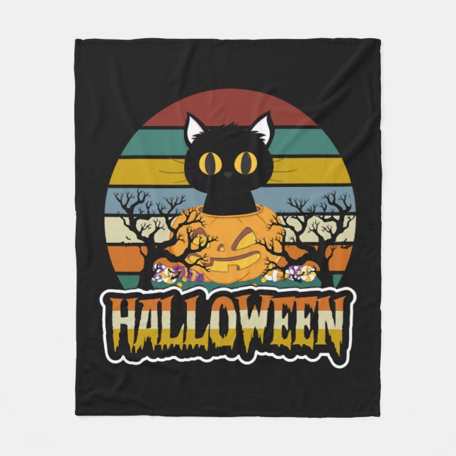Cat Halloween Fleece Blanket (Front)