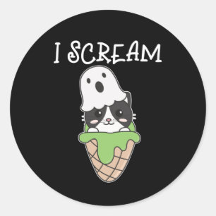 Cat Halloween Ghost I Scream Ice Cream Pun Classic Round Sticker