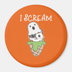 Cat Halloween Ghost I Scream Ice Cream Pun Magnet