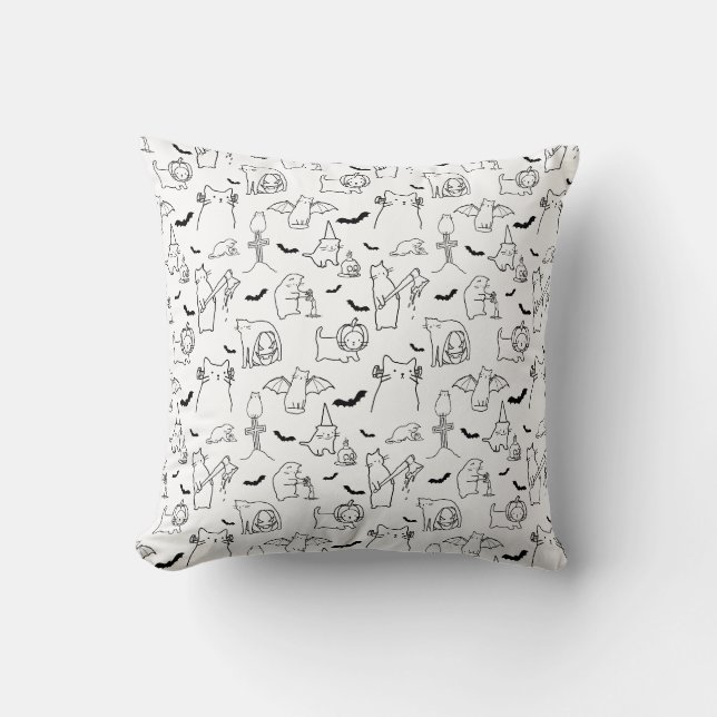 Cat Halloween Illustration Pattern Throw Pillow (Front)