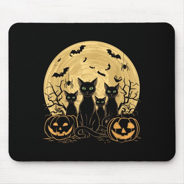 Cat Halloween Moon Mouse Mat (Front)
