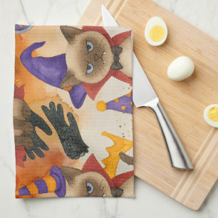 Cat Halloween Party Tea Towel