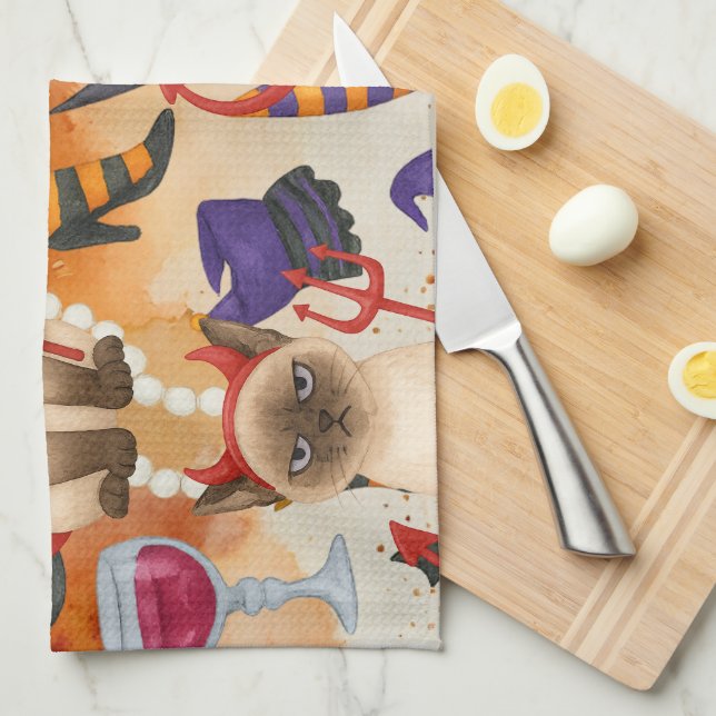 Cat Halloween Party  Tea Towel (Quarter Fold)