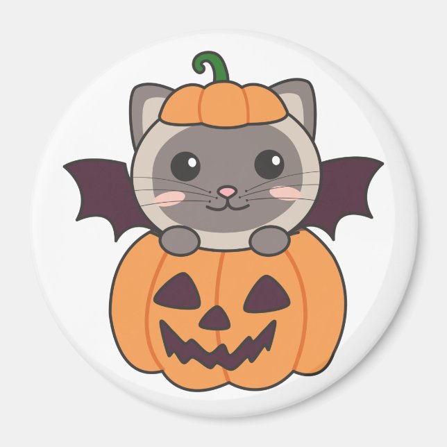 Cat Halloween Pumpkin Bat Costume Magnet (Front)