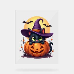 Cat Halloween Pumpkin Black Cat Acrylic Sign