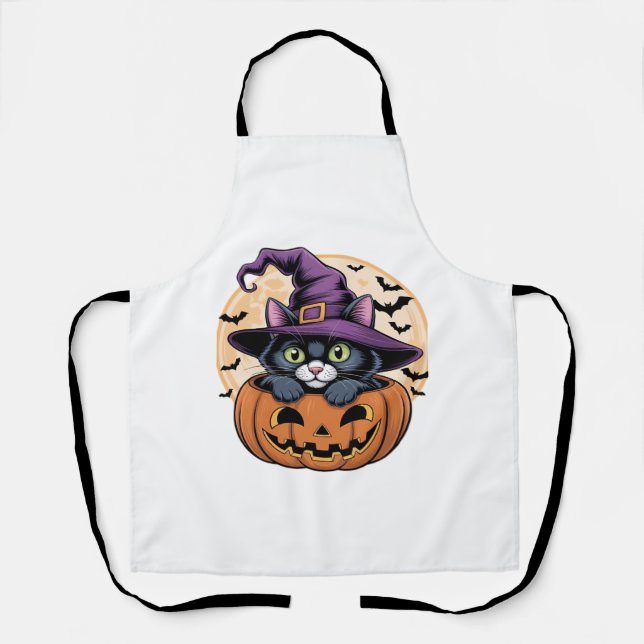 Cat Halloween Pumpkin Black Cat Oversized T-Shirt Apron (Front)