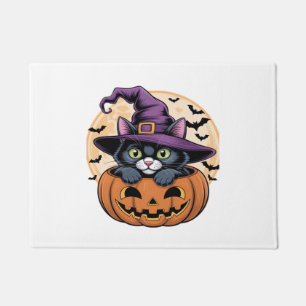 Cat Halloween Pumpkin Black Cat Oversized T-Shirt Doormat