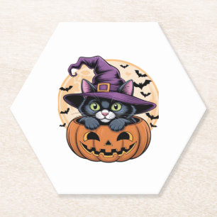 Cat Halloween Pumpkin Black Cat Oversized T-Shirt Paper Coaster