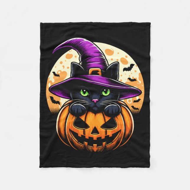 Cat Halloween Pumpkin Black Cat Performance Fleece Blanket (Front)