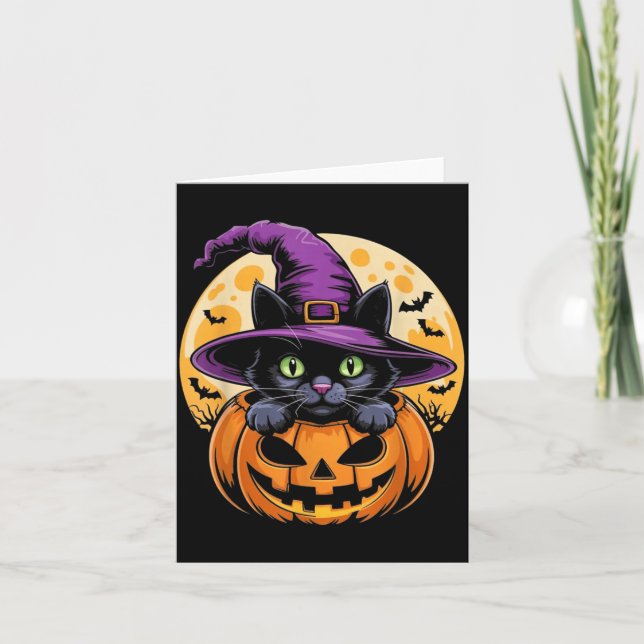 Cat Halloween Pumpkin Black Cat Scarry Spooky Card (Front)