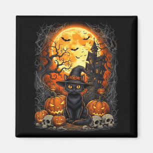 Cat Halloween Pumpkin Black Magnet
