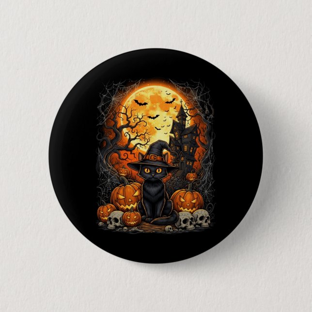 Cat Halloween Pumpkin Black Performance 6 Cm Round Badge (Front)