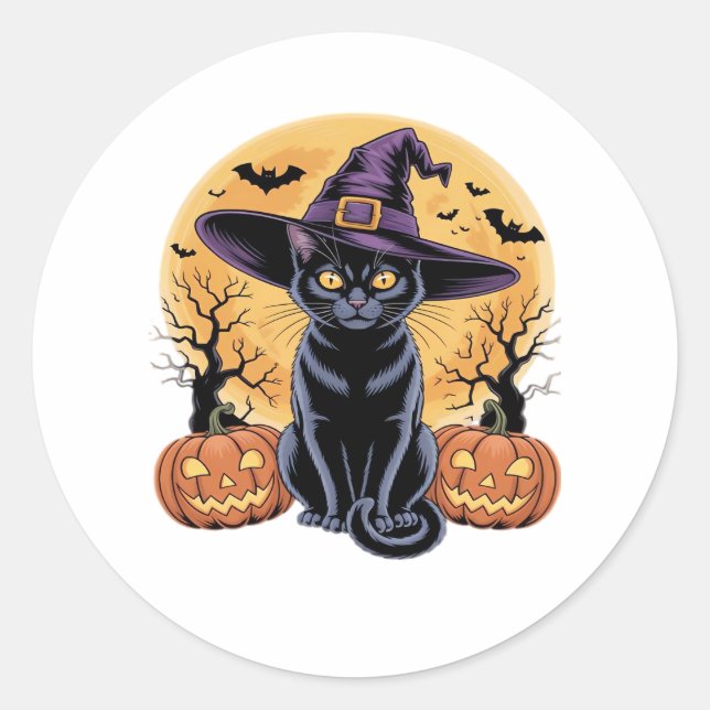 Cat Halloween Pumpkin Essential T-Shirt Classic Round Sticker (Front)