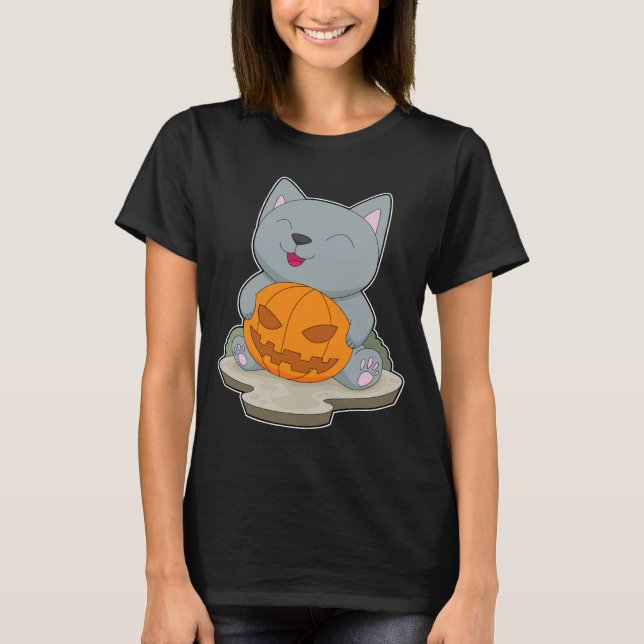 Cat Halloween Pumpkin T-Shirt (Front)