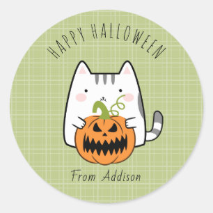 Cat Halloween Round Stickers