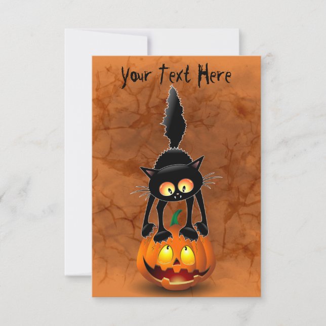 Cat Halloween Scared Cartoon Character standing on Card (Front)