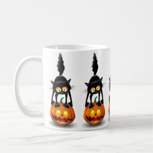 Cat Halloween Scared Cartoon Character standing on Coffee Mug