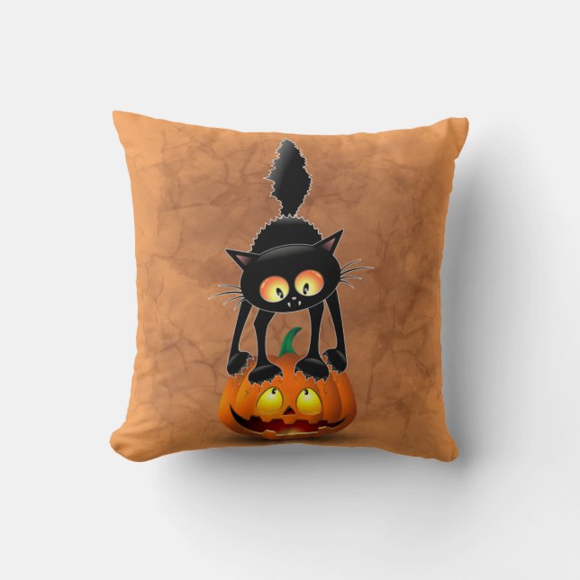 Cat Halloween Scared Cartoon Character standing on Cushion (Front)