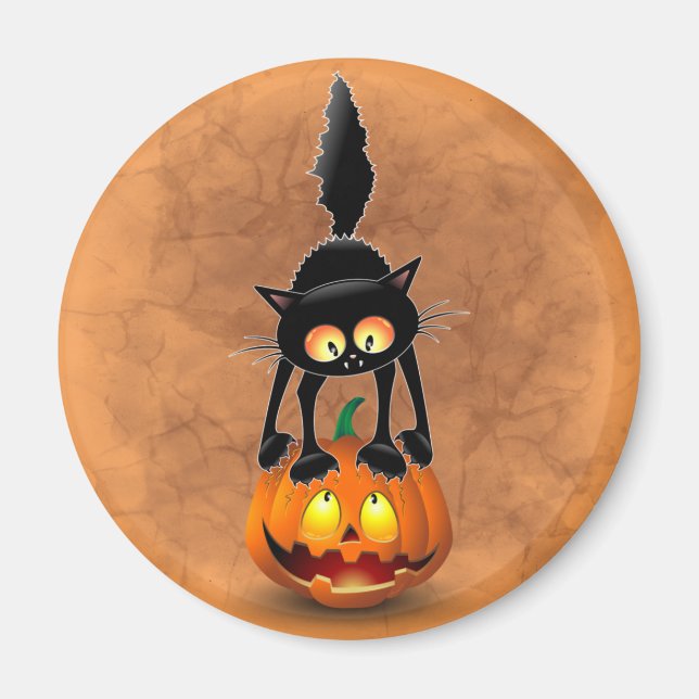 Cat Halloween Scared Cartoon Character standing on Magnet (Front)