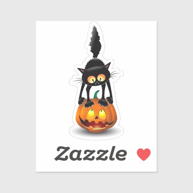 Cat Halloween Scared Cartoon on Pumpkin (Sheet)