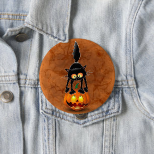 Cat Halloween Scared Cartoon on Pumpkin 10 Cm Round Badge