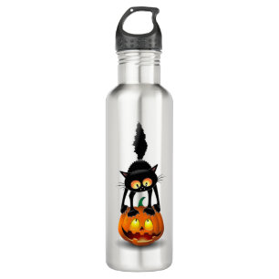 Cat Halloween Scared Cartoon on Pumpkin 710 Ml Water Bottle