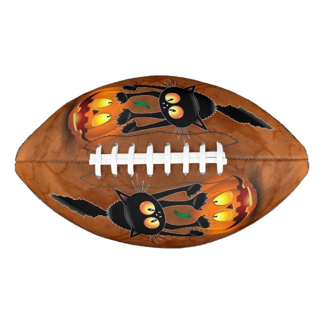 Cat Halloween Scared Cartoon on Pumpkin American Football (Front)