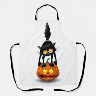 Cat Halloween Scared Cartoon on Pumpkin Apron