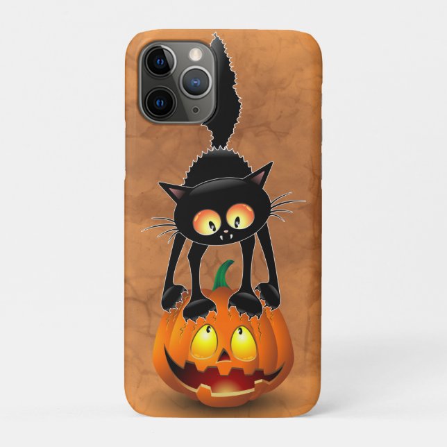 Cat Halloween Scared Cartoon on Pumpkin Case-Mate iPhone Case (Back)