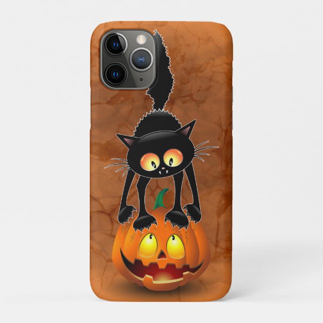 Cat Halloween Scared Cartoon on Pumpkin Case-Mate iPhone Case (Back)