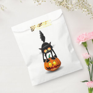 Cat Halloween Scared Cartoon on Pumpkin Favour Bags