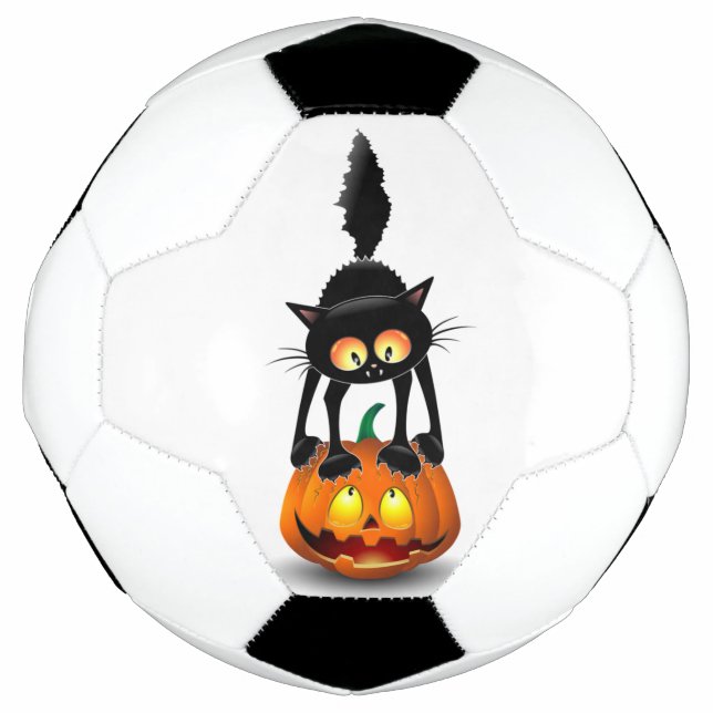 Cat Halloween Scared Cartoon on Pumpkin Football (Front)