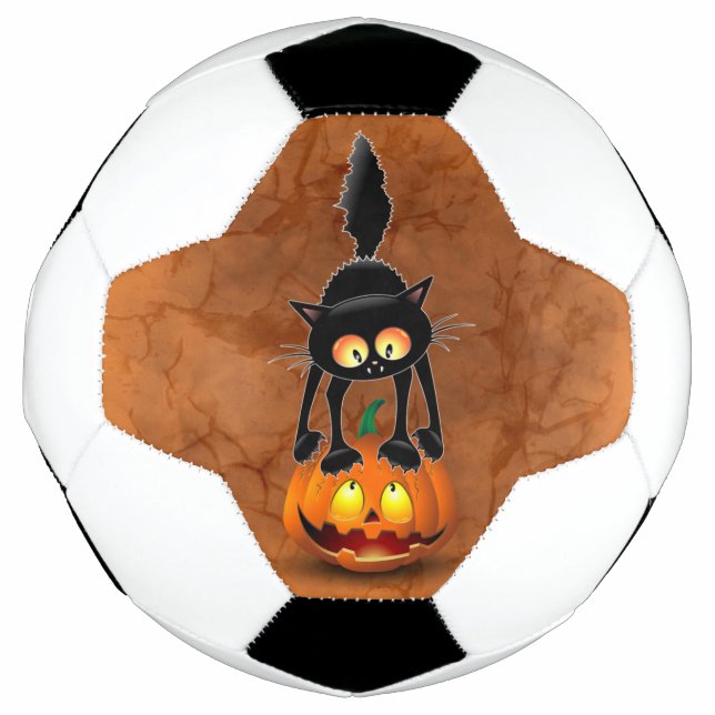 Cat Halloween Scared Cartoon on Pumpkin Football (Front)